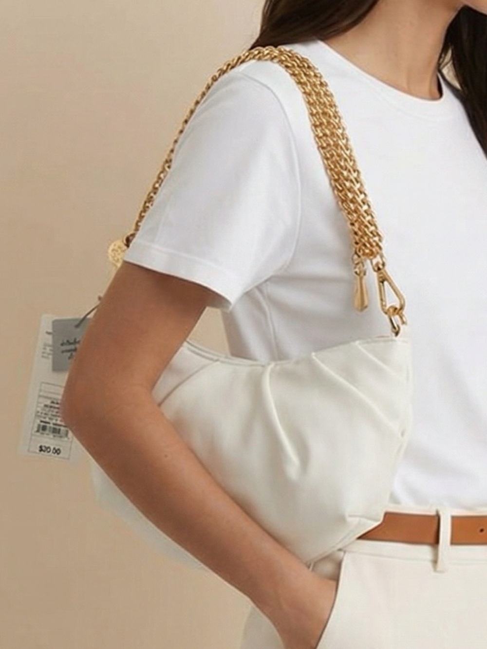 NWT A New Day bone vegan leather crossbody w/gold chain/1 interior zip pocket